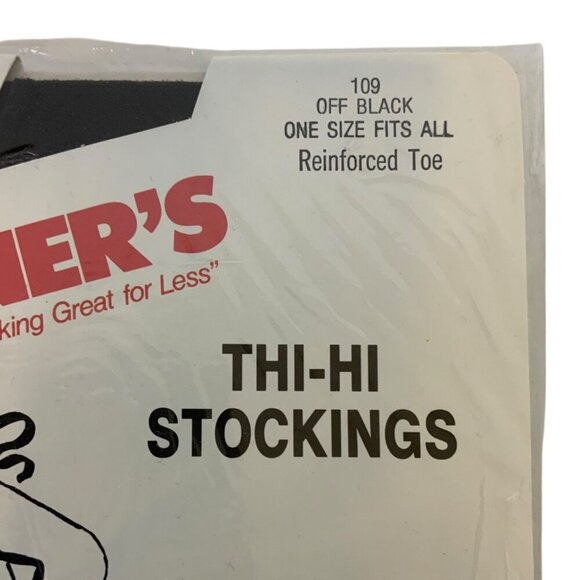 Weiners Thi-Hi Stockings Lot of 2 Pair Off Black One Size Nylon Reinforced Toe - Picture 2 of 3